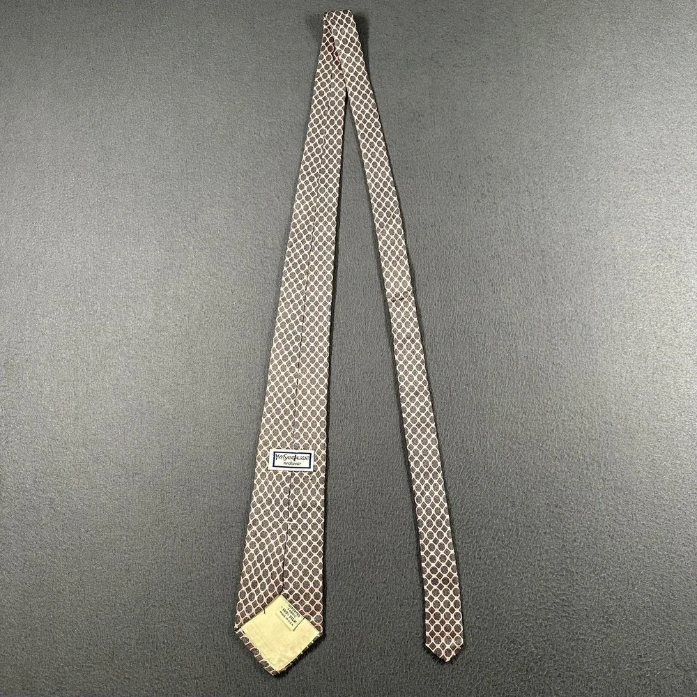 Vintage Yves Saint Laurent Tie Mens One Size Pink Silk‎ Geometric Jacquard USA